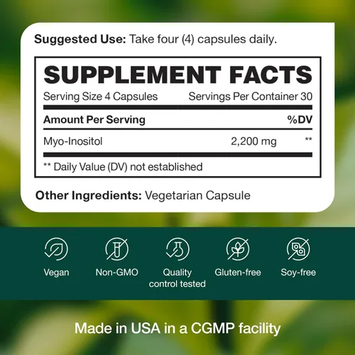 Vista 5 de Myo-inositol - 2200 mg más fuerte RMN verificado - 120 cápsulas de polvo de alta potencia - Mejor valor mio-inositol - Hecho en los Estados Unidos