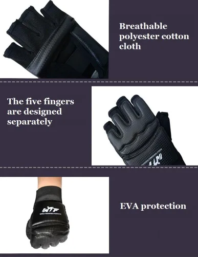 Vista 2 de Guantes de taekwondo para hombre y niños, saco de boxeo, artes marciales, artes marciales, artes marciales, lucha, grappling, Muay Thai, Negro