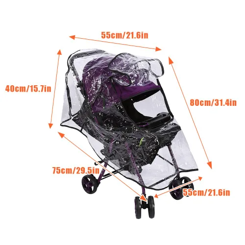 Vista 7 de Tiiyee - Funda de lluvia para cochecito de bebé, protector universal para viajes, transparente Waterproof Windproof Poncho with Breathable Window