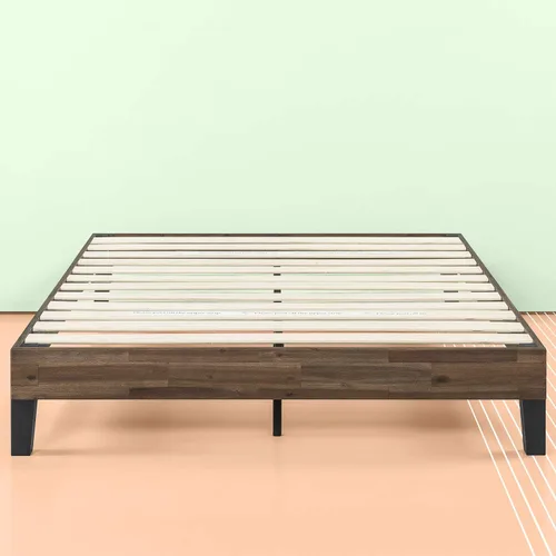 Vista 3 de Zinus Cama de plataforma de madera de acacia de 12 pulgadas, no necesita somier, soporte de listones de madera, tamaño matrimonial