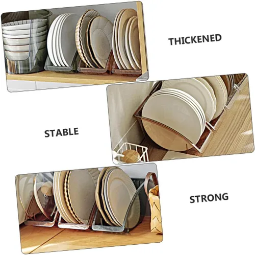 Vista 2 de Cabilock Soporte para platos y tapas, soporte de escritorio, soporte para tapa de gabinete, estante de almacenamiento, organizador de sartenes