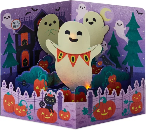 Vista 2 de Hallmark Paper Wonder - Tarjeta desplegable de Halloween con música y luces (fantasma)