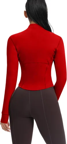 Vista 87 de AVGO Chaquetas de entrenamiento recortadas para mujer, con cremallera, ajustadas, atléticas, con agujeros para el pulgar