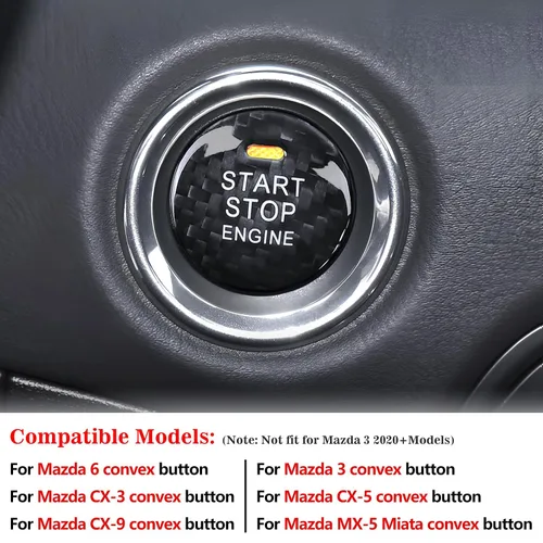 Vista 5 de Tapa de botón de arranque de fibra de carbono real, compatible con Mazda 3 6 CX-5 CX-9 MX-5 Miata, accesorios de decoración para botón de arranque