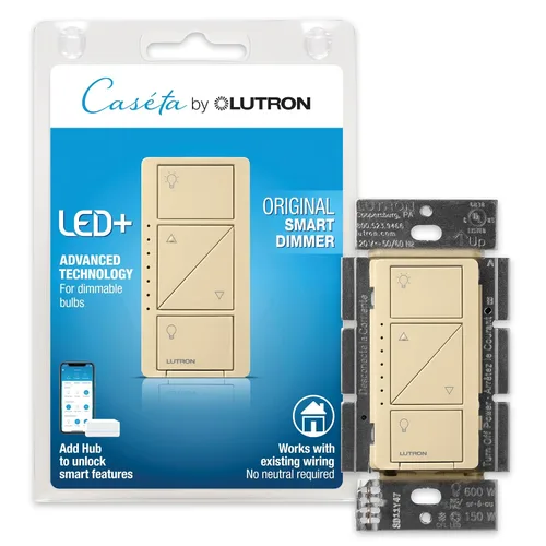 Vista 14 de Lutron Caseta - Interruptor de atenuación inteligente original (requiere Lutron Smart Hub), para luces LED, 150 vatios, un solo polo/3 vías, no Negro