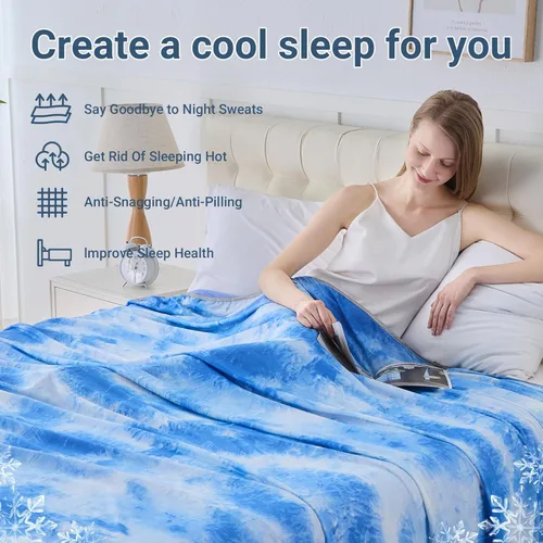 Vista 4 de Manta refrescante para durmientes calurosos tamaño individual 60"x80", manta de verano ultra fría que absorbe el calor para mantener el cuerpo