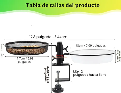Vista 6 de HRAYLTOP Comederos para pájaros de cubierta con bandeja de malla metálica y 2 cuencos de agua, soporte de abrazadera desmontable ajustable
