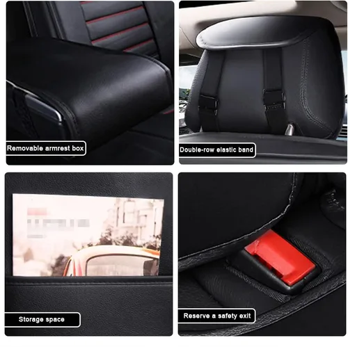 Vista 6 de Fundas de asiento de automóvil de piel sintética compatibles con A1, transpirables e impermeables, juego completo de 5 asientos delanteros