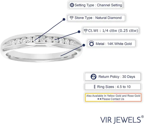 Vista 11 de VIR JEWELS Alianza de boda de diamante de 1/4 quilates a 1 cttw para mujer, anillo de boda de diamante de ajuste cómodo en juego de canales de oro