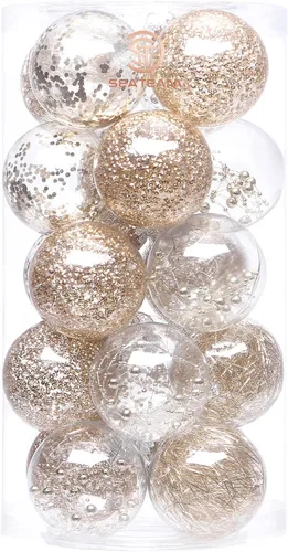 Vista 10 de Sea Team Juego de bolas de Navidad de plástico transparente, inastillables, varios tamaños, bolas decorativas de Navidad con decoraciones delicadas