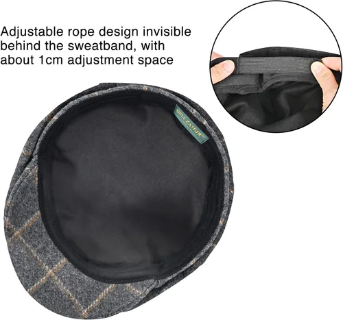 Vista 6 de Gorra de hombre estilo Newsboy de alta calidad en lana tweed Gatsby, estilo Ivy, gorra de taxista, gorra plana para golf, para padres, unisex
