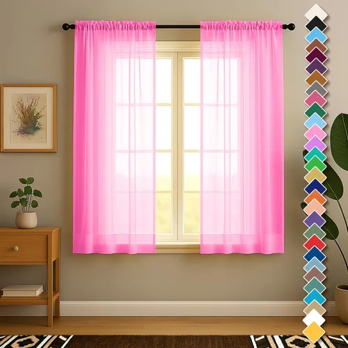 Vista 27 de YHSF Cortinas traslúcidas – Juego de 2 paneles para decoración del hogar – Elegantes cortinas de gasa sólida con bolsillo para barra