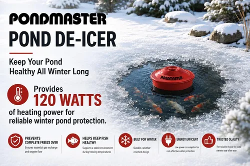 Vista 2 de Danner Manufacturing, Inc., Descongelador de estanque Pondmaster, Rojo, #02175 Fixed Thermostatic Control Reduces Heating Time & Saves Electricity