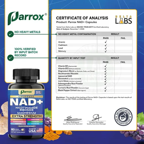 Vista 9 de Suplemento NAD+ con NAD liposomal, ribósido de nicotinamida, magnesio, vitamina B3 y B12, resveratrol, cúrcuma, Ashwagandha, melena de león, fuerza