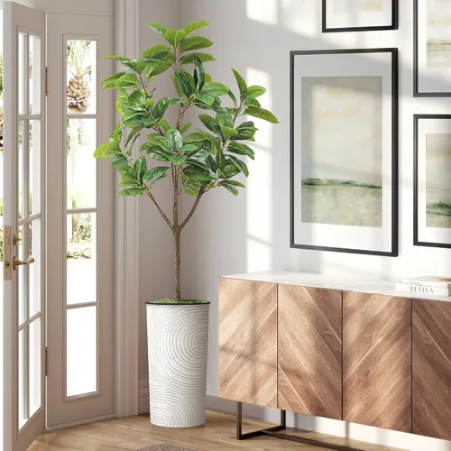 Vista 8 de Árbol artificial en espiral de línea geométrica con formas abstractas, palmera tropical areca artificial de seda para decoración del hogar