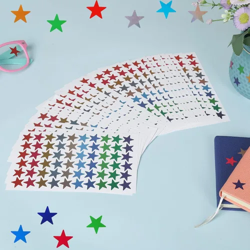 Vista 5 de ONEDONE Calcomanías de estrellas para niños, 10 colores, calcomanías de estrellas pequeñas, 2400 unidades, calcomanías de recompensa para niños