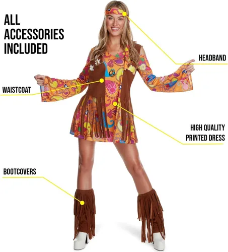 Vista 3 de Morph 70s Costumes For Women, Hippie Costume Women, 60s Hippie Dress Halloween Costume, Womens Halloween Costumes