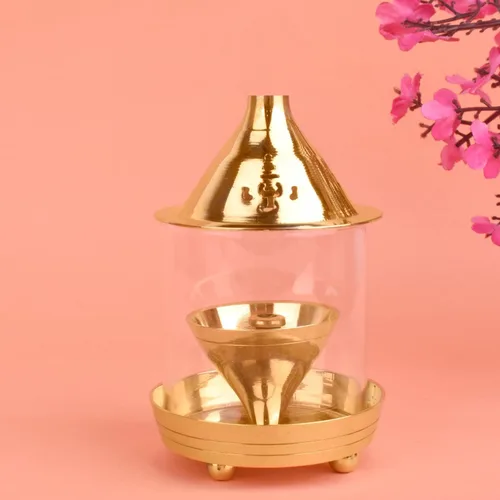 Vista 6 de Satvik - Lámpara de cristal decorativa de 5 pulgadas con forma ovalada, lámpara de aceite de cristal decorativa de latón con forma ovalada Lámpara