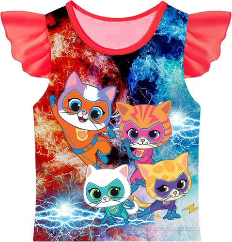 Vista 2 de TSHIGO Toddler Girls Kitten Dresses Kids Princess Ruffle Sleeve Summer Dress Party Gift Clothes Outfit