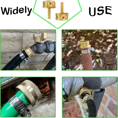 Vista 6 de AOPANDA Conector de reparación de extremo de manguera de agua de latón macizo con púa de 1/4" x rosca GHT hembra de 3/4", incluye abrazaderas