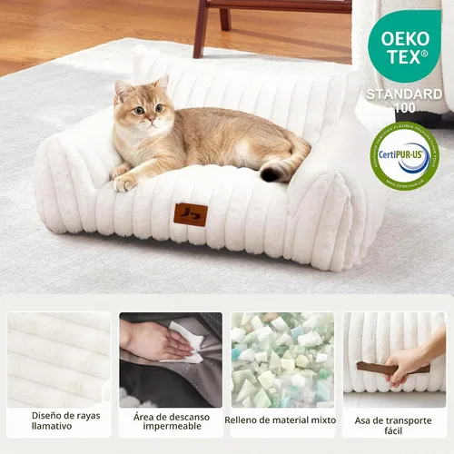 Vista 3 de Sofá de gato para mascotas, bonita cama para gatos de interior Crema