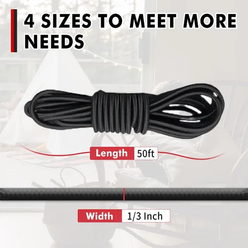 Vista 3 de Cuerda Elástica de Bungee, Cordón de Choque de Bungee Resistente, Cuerdas Elásticas de Poliéster para Acampar, Carpas, Carga, Cuerda Elástica