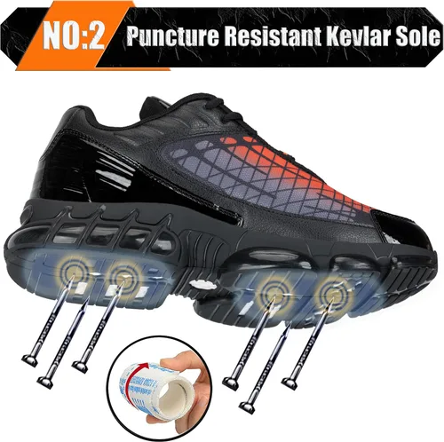 Vista 3 de Zapatos de punta de acero para hombres y mujeres, ligeros, con amortiguación de aire, puntera compuesta, antideslizantes, zapatos de trabajo