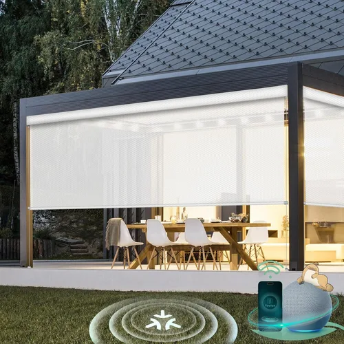 Vista 9 de Yoolax Motorized Matter - Persianas para exteriores compatibles con Alexa, pantallas retráctiles de patio con control remoto, persianas enrollables