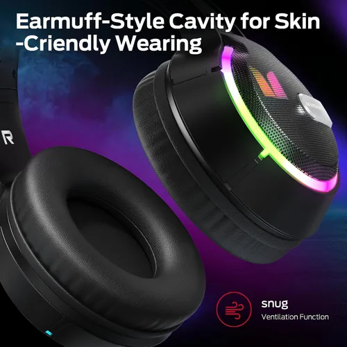 Vista 3 de Monster Mission 320 - Auriculares para juegos para PS5, PS4PC, interruptor, cancelación de ruido con micrófono, luz LED, sonido envolvente 7.1