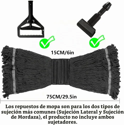 Vista 4 de Paquete de 3 repuestos de cabeza de trapeador de algodón negro resistente comercial Reemplazo para limpieza general y de suelos
