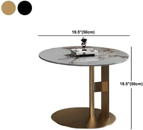 Vista 2 de Mesa auxiliar, mesa de centro redonda de estilo glamuroso de mediados de siglo con base de pedestal de acero, mesa central para sala de estar, mesa