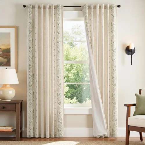 Vista 20 de jinchan Cortinas de lino floral marfil para sala de estar 84" pestaña