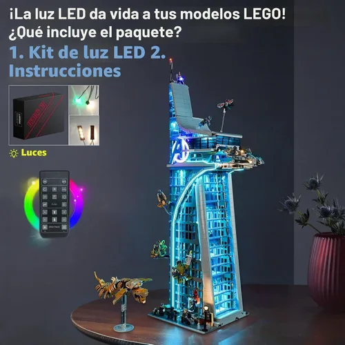 Vista 3 de LocoLee Kit de luz LED creativa de control remoto compatible con Lego Avengers Tower 76269 (solo luces, sin modelos), juego de luces de control