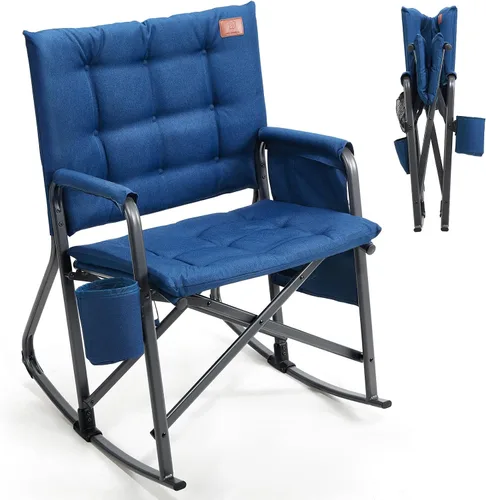 Vista 9 de EVER ADVANCED Silla mecedora ligera y plegable para campamento, silla mecedora portátil acolchada para patio, césped y exteriores, sillón duro