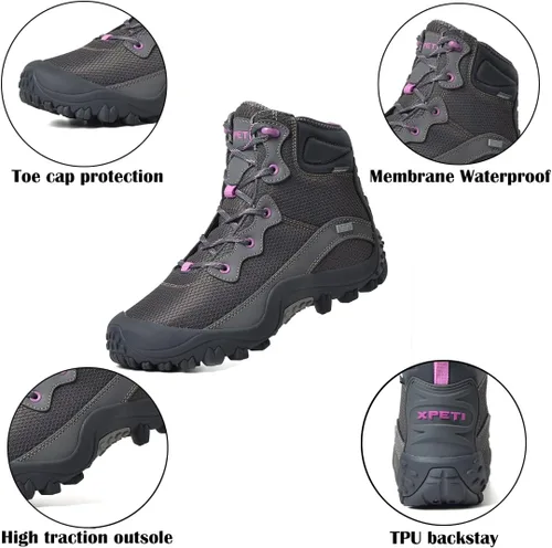 Vista 2 de Skenary Dimo Botas de senderismo para mujer, zapatos de caminar impermeables mediados