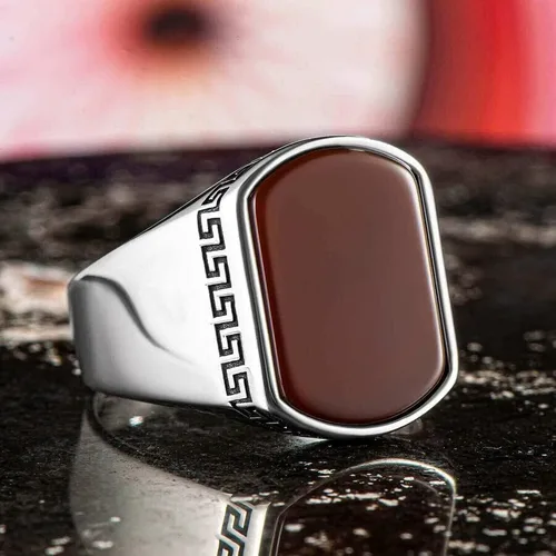Vista 2 de Anillo de plata de ley 925 para hombre, piedra de ágata roja Akik, joyería de moda vintage, regalo de ónix Aqeq, anillos para hombre, todos