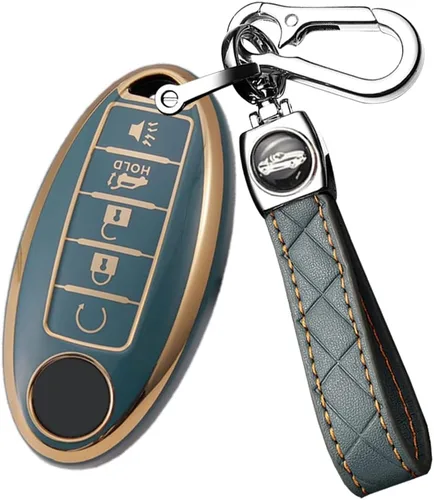Vista 13 de ontto Protector de llavero de automóvil de 5 botones con llavero de TPU suave, borde dorado, guante para llaves Infiniti JX35 Q50 Q60 QX56 QX60 QX80