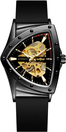 Vista 2 de FORSINING Reloj de pulsera mecánico triangular impermeable para hombre con correa de silicona