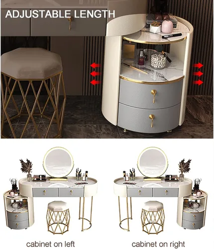 Vista 6 de Tocador para mujer, juego de mesa de maquillaje con 3 cajones, tocador con espejo iluminado y silla, bancos de tocador para ella