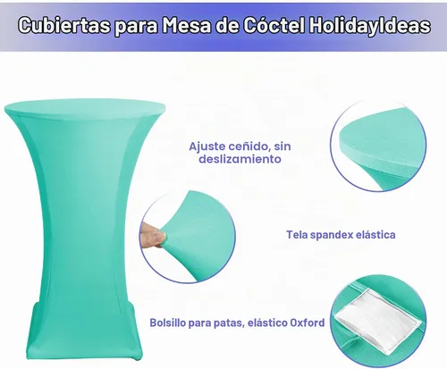 Vista 3 de HolidayIdeas Fundas para Mesa de Cóctel, Paquete de 2 - Manteles de Cóctel de Spandex Elástico Ajustado con Esquinas Cuadradas
