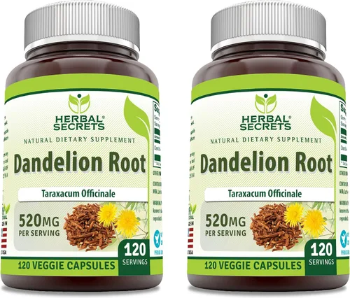 Vista 4 de Herbal Secrets Suplemento de raíz de diente de león 520 mg 120 cápsulas vegetales Sin gluten Fabricado en Estados Unidos