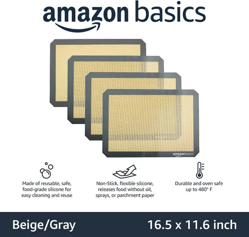 Vista 2 de Amazon Basics Tapete de silicona antiadherente para hornear, apto para alimentos, apto para lavavajillas, resistente al calor, 16.5 x 11.6 pulgadas