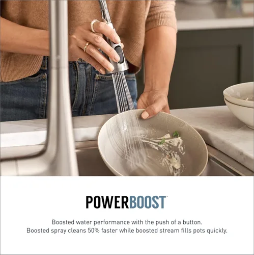 Vista 3 de Moen Genta LX - Grifo de resorte con potenciador de potencia, grifo de cocina moderno con un mango, enjuague previo, fácil instalación, cromo, 5926