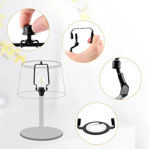 Vista 3 de juego de soporte de arpa de pantalla de lámpara de 7 8 9 10 pulgadas, arpas de lámpara ajustables y finales, se adapta tanto a la varilla de lámpara