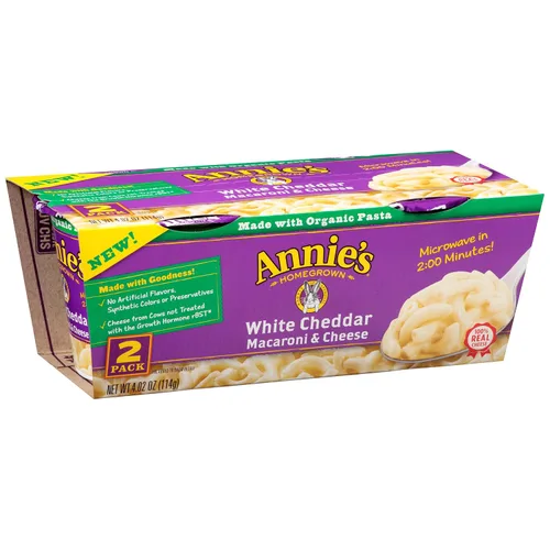 Vista 24 de Tazas de macarrones con queso al microondas de queso cheddar real envejecido de Annie's, con pasta orgánica, hechas con queso real, guarnición