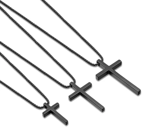 Vista 6 de Ursteel - Collar con dije de cruz de acero inoxidable para hombre, cadena de eslabones cuadrados de 16 a 30 pulgadas, color plateado, negro, dorado