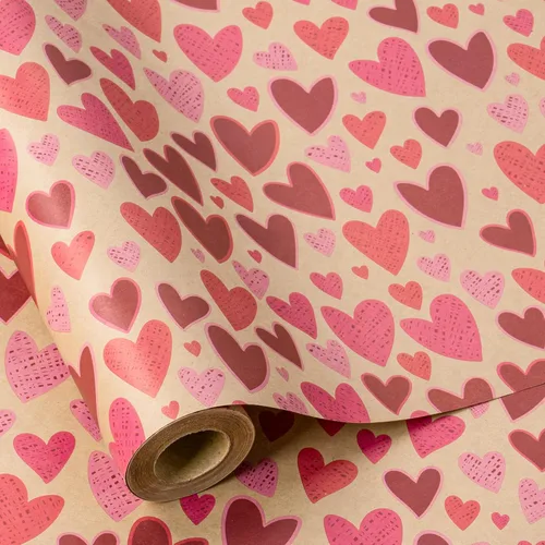 Vista 8 de RUSPEPA Rollo de papel de regalo de corazón para niñas, mini rollo, papel de estraza de papel de estraza con patrones de corazón dibujado a mano
