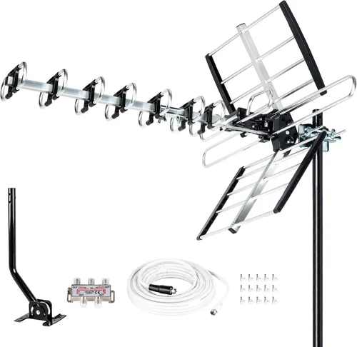 Vista 8 de Five Star Antena HDTV versión 2025 mejorada VHF/UHF 4K 200 millas de alcance con divisor de antena, soporte para 4 televisores y cable RG6 de 40