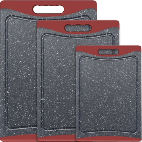 Vista 9 de Tablas de cortar extra grandes, tablas de cortar de plástico para cocina (juego de 3) tabla de cortar para lavavajillas con ranuras para jugos, asas