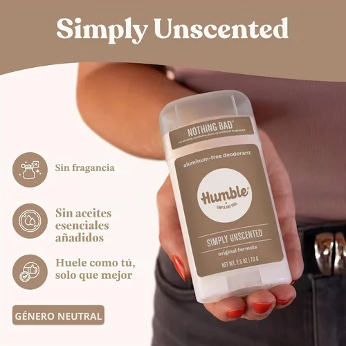 Vista 4 de Desodorante sin aluminio de fórmula original de HUMBLE BRANDS. Control de olor duradero con bicarbonato de sodio, simplemente sin perfume, paquete